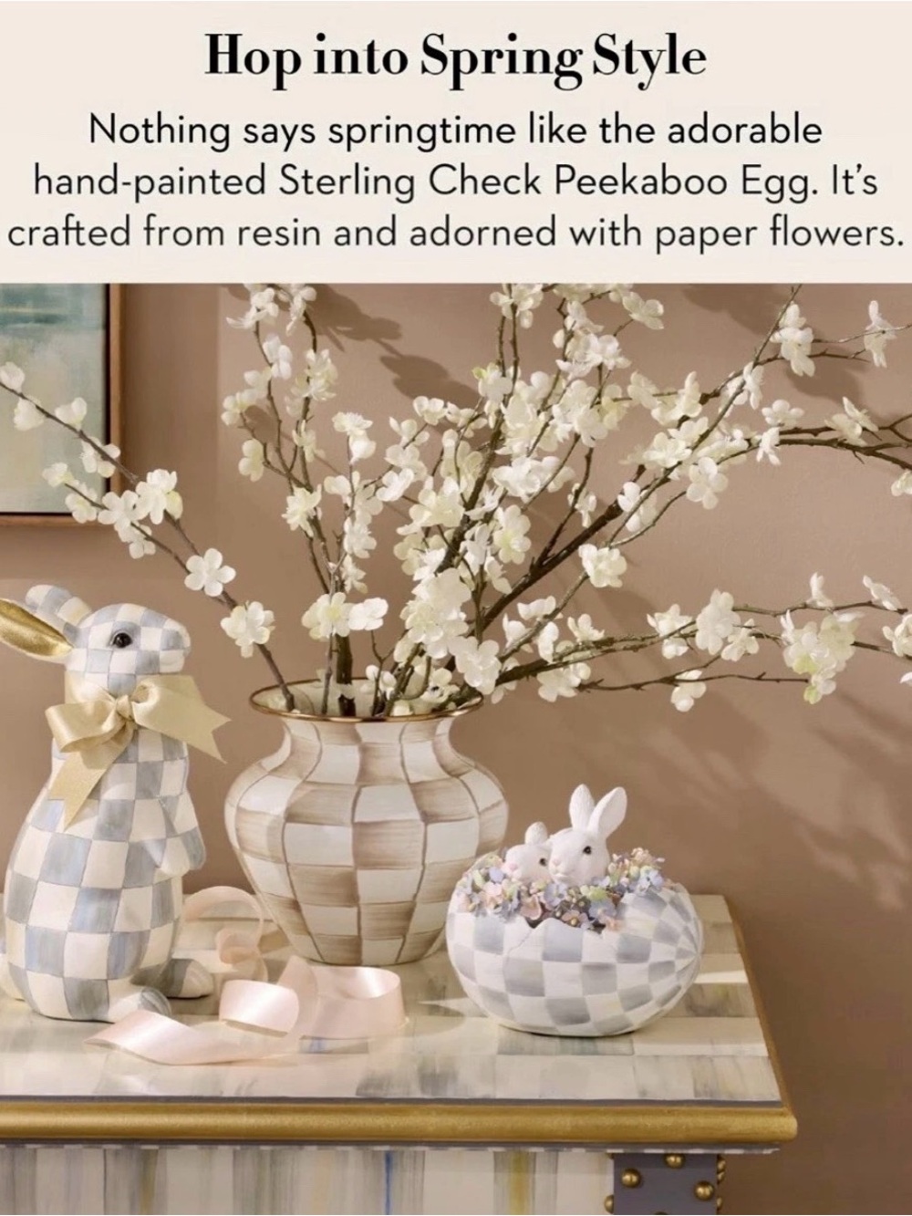 MacKenzie-Childs Cameo Peekaboo Egg, Sterling Check, Easter Bunnies - Picture 7 of 8
